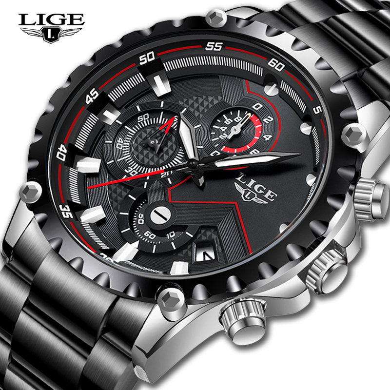 Luxury Watch All Black - LIGE-reloj militar de acero para hombre,