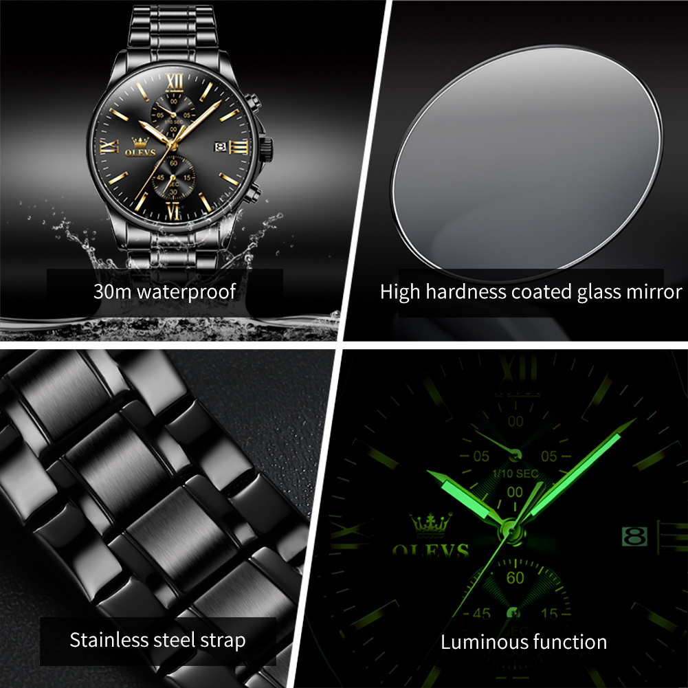 OLEVS 2886 reloj clásico de cu - Luxury Watch All Black reseña y precio