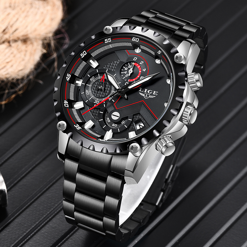 LIGE-reloj militar de acero pa - Luxury Watch All Black reseña y precio